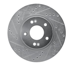 Hyundai Santa Fe Brake Rotor (1) - Front Left - R1 Concepts - Drilled & Slotted - Silver - `01-`06